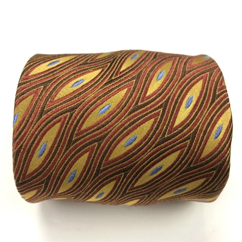 CHELSEA By Robert Talbott Geometric Brown Red Gold Blue Elegant Silk Necktie 60